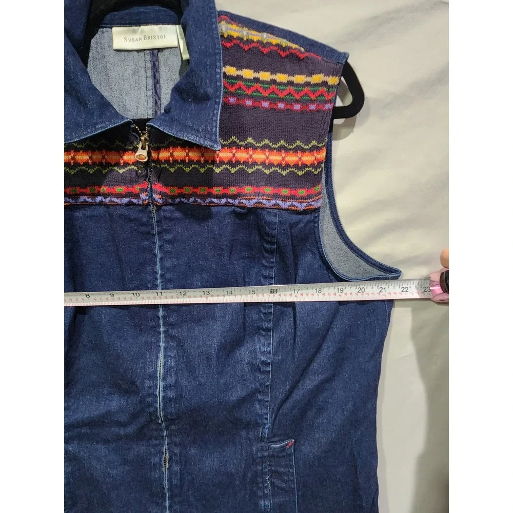 Y2K Susan Bristol Full Zip Denim Vest Fair Isle Western Geo Print Cottagecore XL